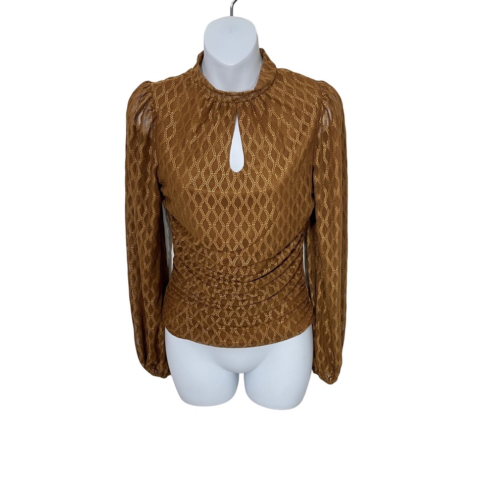 Sterling &‎ Stitch Mesh Blouse Womens XS  Keyhole Ruched Metallic Long Sleeve